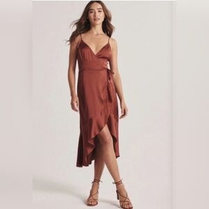 Abercrombie & Fitch Silky Brown High Low Wrap Dress